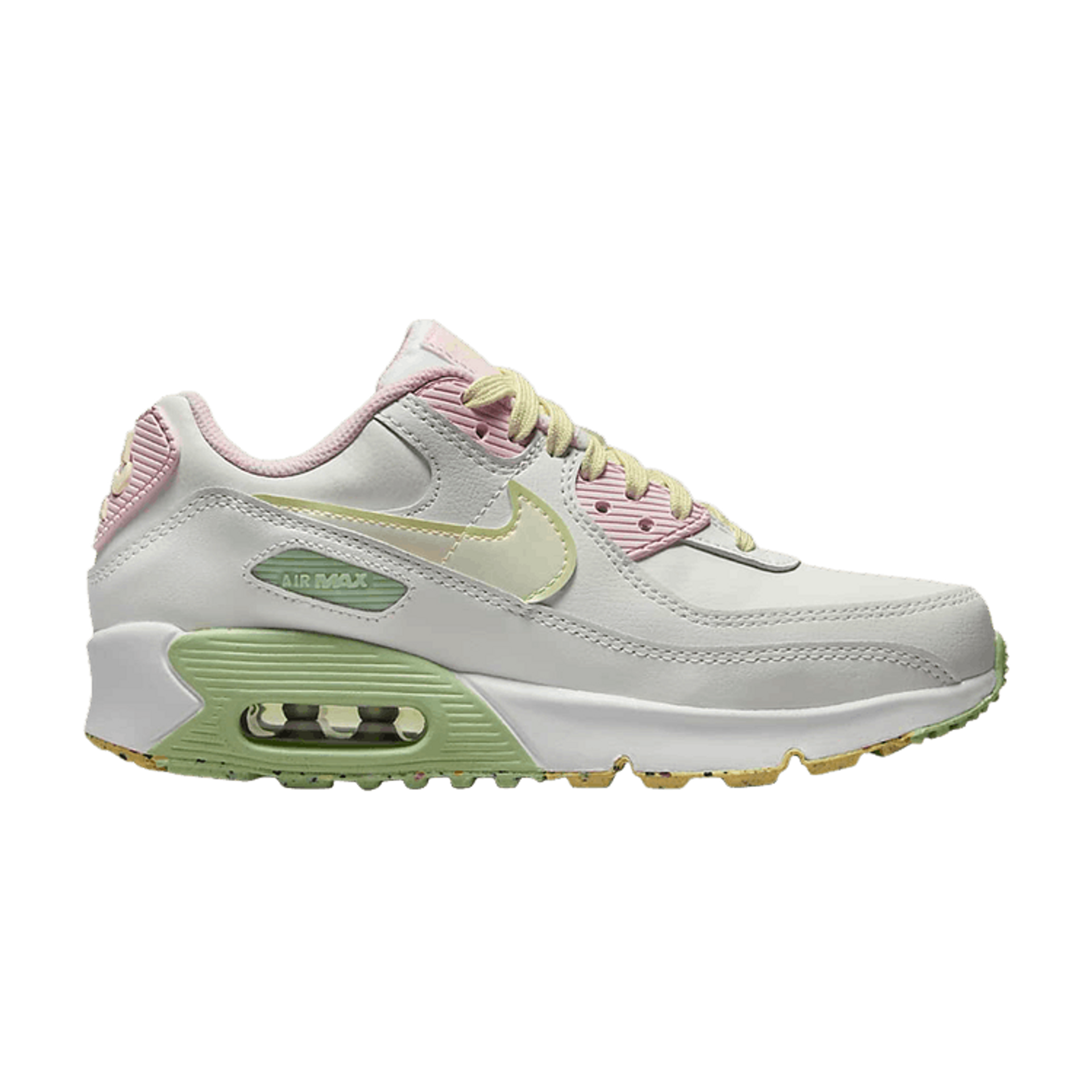 Air Max 90 Leather SE GS 'White Pink Foam Honeydew'