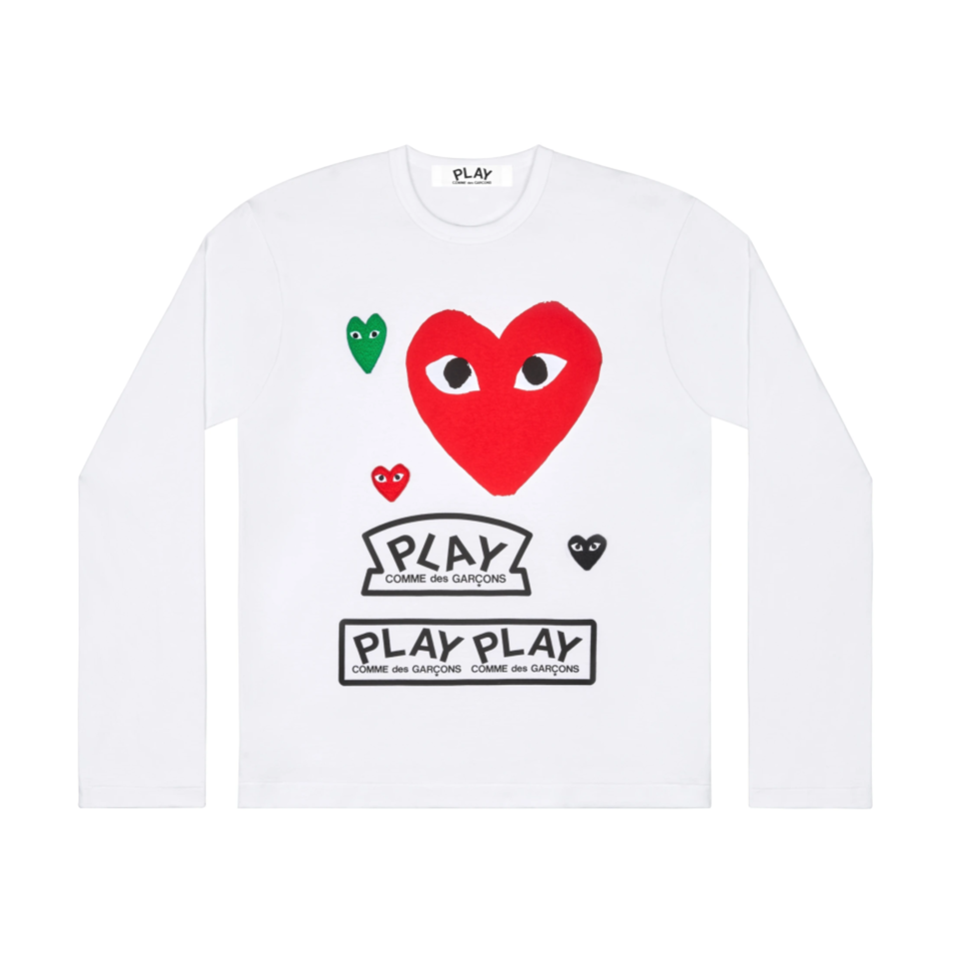 Play Comme Des Garcons Multi Logo Big Red Heart LS T-Shirt (White) Ladies'
